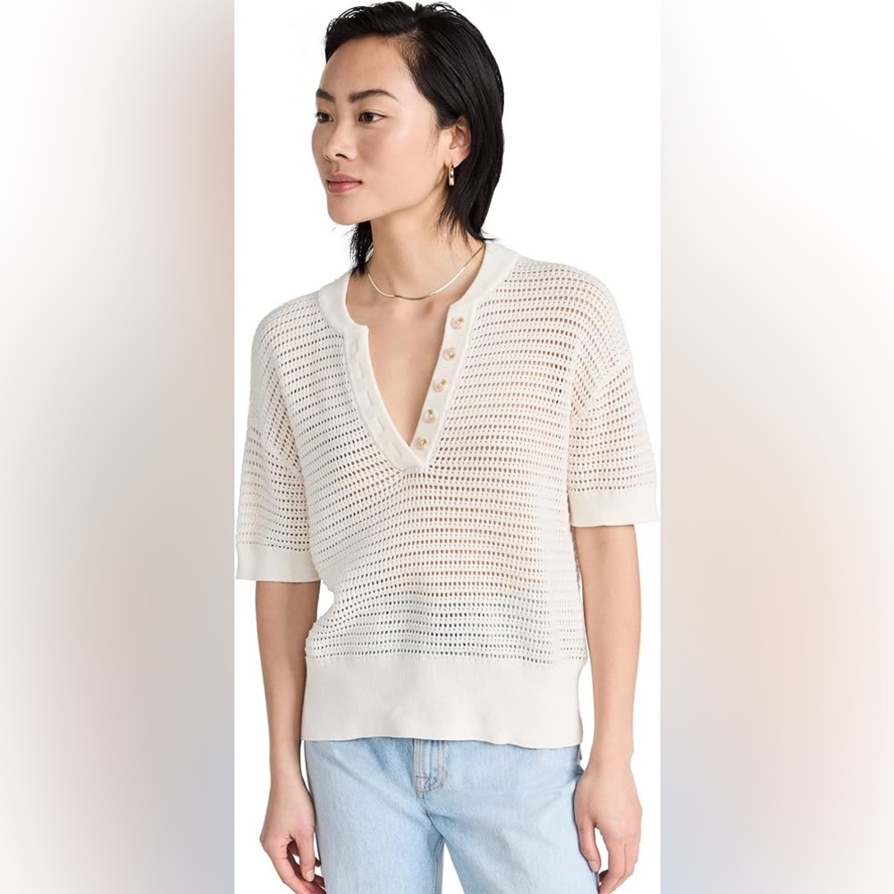 Varley Ivory Buttoned Knit Blouse